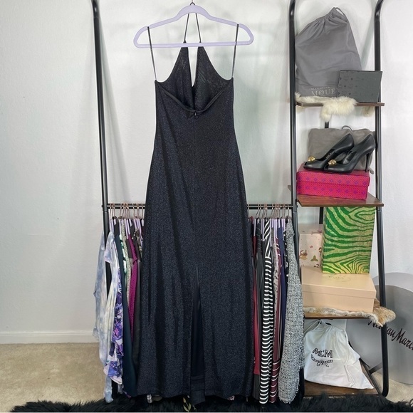 DAVID Meister Black Backless Drape Spaghetti Strap Halter Slinky Maxi Dress - Picture 4 of 9